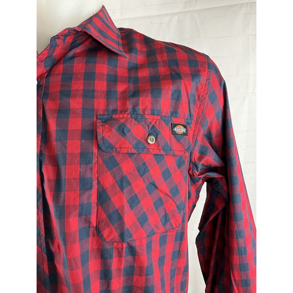 Mens NWT Dickies Button Down LS Shirt BIG TALL Classic Fit Fit Red Black 4XL - Picture 2 of 4